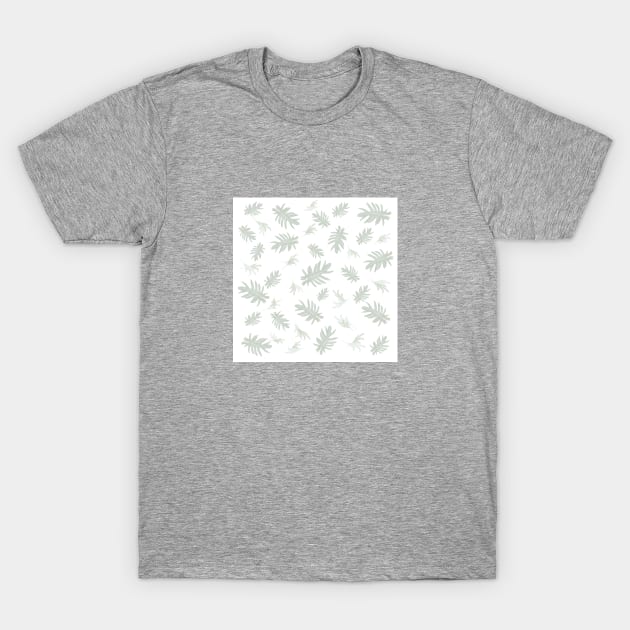 Autumn fall tropical palm leaves pattern gray on white T-Shirt by PrintedDreams